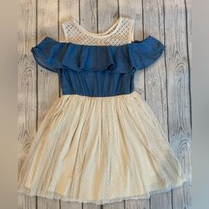 Knitworks Blue and Cream Off-the-Shoulder Sundress